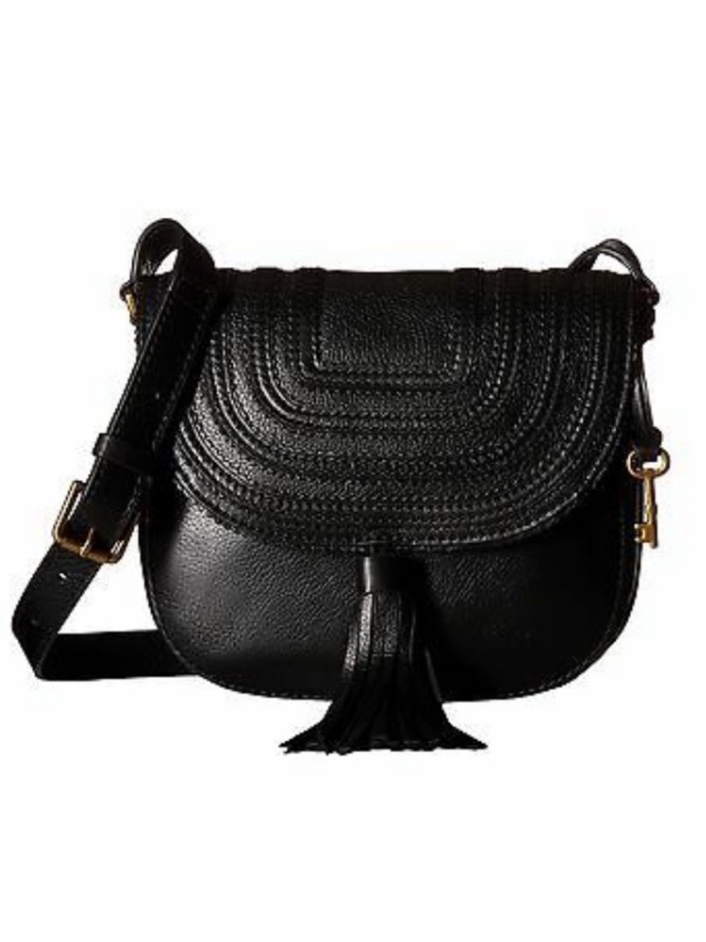 Fossil Emi Leather Tassel Crossbody Black Saddle Bag